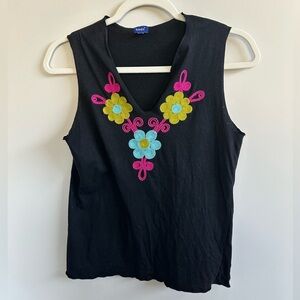 ❤️ Keds Black Tank Top with Colorful Floral Design Medium